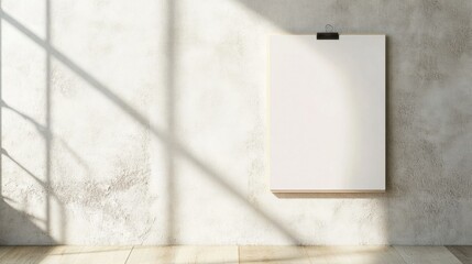 Poster - Minimalistic Poster Mockup in Bright Modern Office with White Wall and Wooden Floor