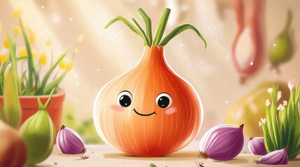 Wall Mural - Adorable cartoon onion illustration at 300 dpi