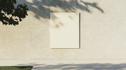 Poster - Minimalistic Outdoor Poster Mockup on Beige Stone Wall with Subtle Shadows and Green Grass Edge