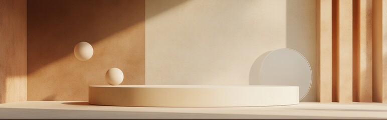 Aufkleber - Abstract geometric shape blank template background podium and empty showcase in a minimal design 3D rendering