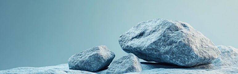 Leinwandbilder - Blue geometric stone and rock shape background minimalist mockup for display or showcase 3D rendering