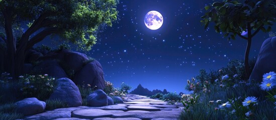 Aufkleber - Scenic natural setting for product presentation Three dimensional nighttime landscape backdrop