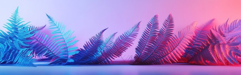 Poster - Elegantly adorned fern leaves positioned on surfaces against a white backdrop 3D render suitable for themes related to nature wellness spa aromatherapy health and beauty