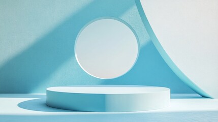 Aufkleber - Minimal blue podium against an abstract geometric background featuring a pastel blue display 3D pedestal design for showcasing products 3D rendering