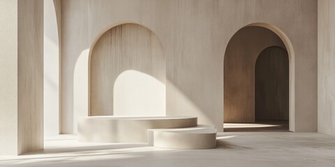 Poster - Geometric podium in a 3D rendered architectural interior setting