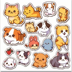  A sticker sheet for fluffy pet animals, including cats, dogs, hamsters, and rabbits