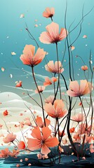 Wall Mural - Delicate peach flowers sway