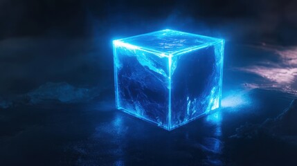 Sticker - Glowing Cube on a Dark Surface