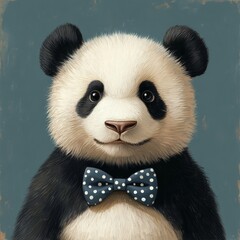 Sticker - A cute panda wearing a polka dot bow tie, exuding charm and friendliness.