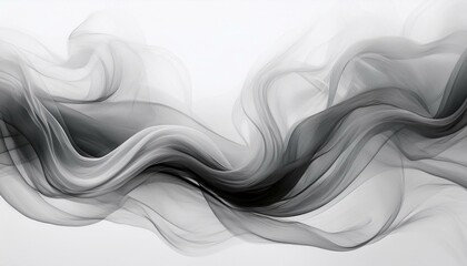 Poster -  An abstract smoke wave, sharp at the center and diffusing toward the edges, isolated on a wh