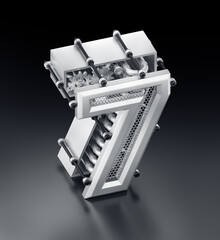 Aufkleber - The Number Seven. A 3D digit designed in a modern steampunk style and placed on a reflective dark background. 3d rendering graphics in isometric projection.