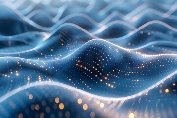 Poster - Abstract Digital Waves with Glowing Particles in Blue Tones