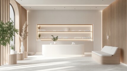 Wall Mural - Minimalist Spa Reception with Wooden Accents