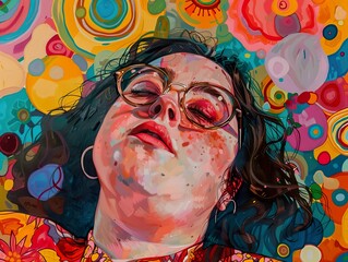 Colorful Portrait of a Woman with Eyes Closed