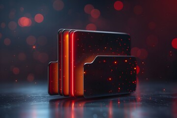 Poster - Futuristic Digital Folders with Glowing Edges in a Dark Environment