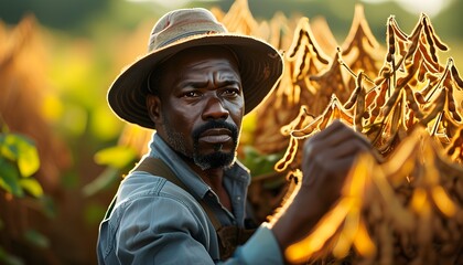 Canvas Print - Vibrant soybean harvest under the sun by an African American male farmer celebrating the essence of agriculture and the labor of the farming season