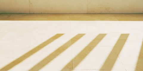 Poster - Tranquil Sunlit Beige Stone Surface with Golden Shadow Lines, Reflecting Warmth and Stillness - Minimalist