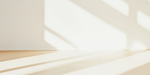 Poster - Bright White Office Surface with Golden Light Beams and Shadow Play - Minimalist and Modern Design