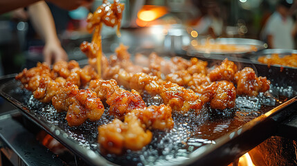 A person is cooking food on a grill