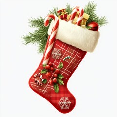 Canvas Print - A festive Christmas stocking filled with gifts, candy canes, and holiday decorations.