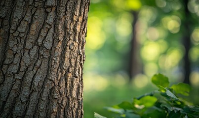 Close-up View of Tree Bark in a Lush Green Forest