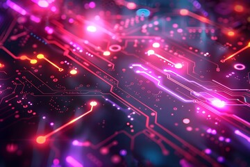 Poster - Vibrant Circuit Board Design with Neon Lights and Colorful Patterns