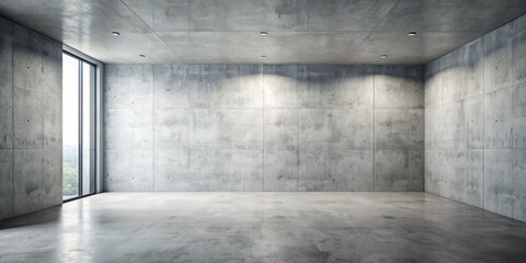 Wall Mural - Concrete Room with Window, 3D Render, Interior Design, Concrete Wall, Minimalist Architecture, Window, Room