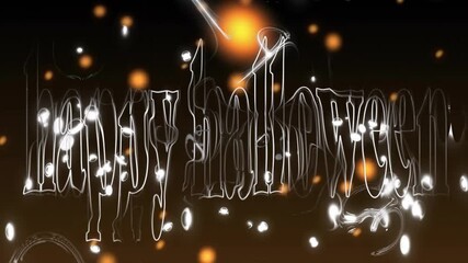 Sticker - Animation of happy halloween text over glowing lights on brown background