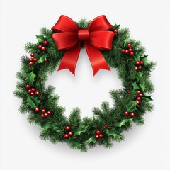 Wall Mural - A festive wreath adorned with red berries and a bow, symbolizing holiday cheer.