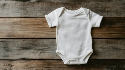 White Baby Onesie on a Wooden Background