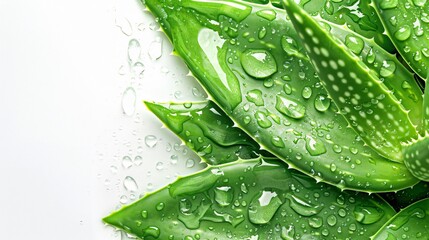 Wall Mural - Fresh Green Aloe Vera Plant with Dew Droplets on Leaves in Natural Botanical Setting