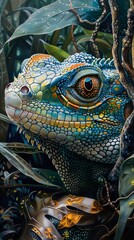 Wall Mural - Close-Up Portrait of a Green Iguana in the Jungle