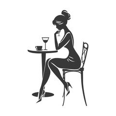 Silhouette of a woman sitting at a table with a drink