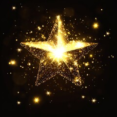 Poster - A glowing golden star surrounded by sparkling lights on a dark background.