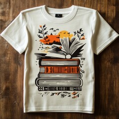 Canvas Print - A graphic t-shirt design featuring books and nature elements.