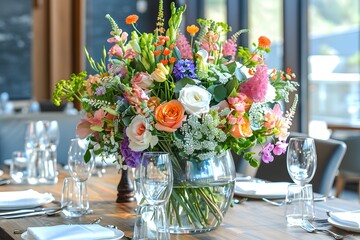 Vibrant Floral Centerpiece Enhancing a Dining Experience