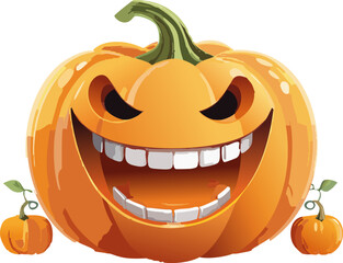 Wall Mural - Halloween pumpkin autumn symbol scary pumpkin with smile, happy face. Cartoon Vector illustration.