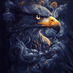 Wall Mural - A majestic eagle's head emerges from swirling clouds, showcasing intricate details and vibrant colors.