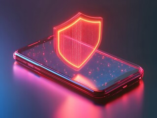 Poster - A modern smartphone displaying a glowing shield symbolizing digital security and protection in a tech-driven world.