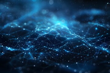 Poster - Abstract Digital Landscape with Glowing Blue Connections and Particles