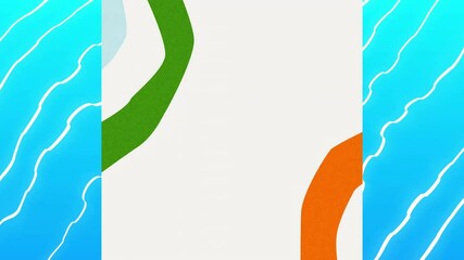 Poster - animation of colourful circles with copy space over white lines on blue background