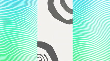 Poster - animation of green shapes over white lines on green and blue background
