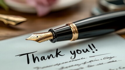 a thankyou note with a pen closeup photograph