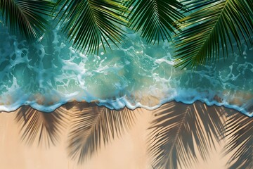 Wall Mural - Serene Beach Scene with Palm Leaves and Gentle Waves