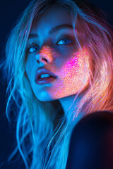 Wall Mural - young woman in neon light Generative AI