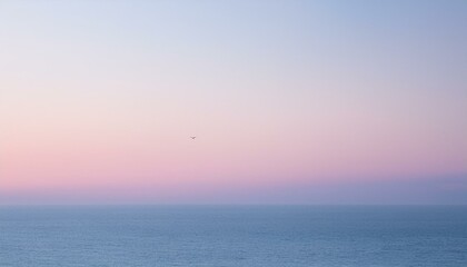 Canvas Print - A serene, pastel-colored sky just before sunrise with a lone bird flying in the distance, le