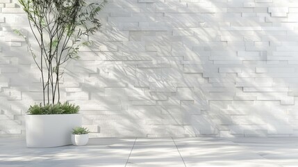 Canvas Print - Elegant white brick exterior wall design for spa background