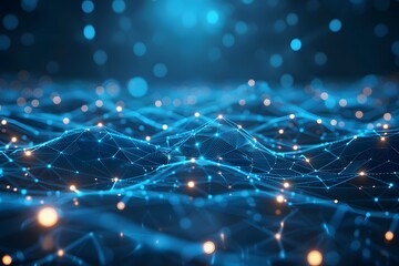 Poster - Abstract Digital Landscape with Glowing Blue Connections and Dots