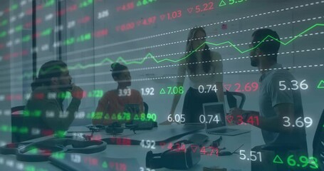 Poster - Animation of financial data processing over diverse business people in office
