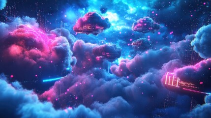 Wall Mural - Digital Cloudscape: A Futuristic Vision of the Cloud